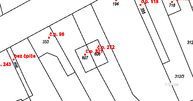 Nechanice 272 na parcele st. 606 v KÚ Nechanice, Katastrální mapa