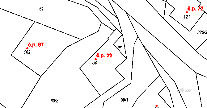 Chrastavec 22 na parcele st. 54 v KÚ Chrastavec, Katastrální mapa