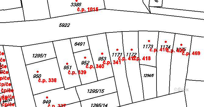 Horní Předměstí 341, Polička na parcele st. 953 v KÚ Polička, Katastrální mapa