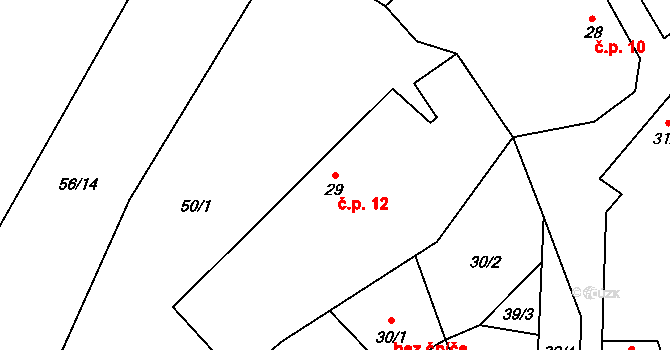 Brzánky 12 na parcele st. 29 v KÚ Brzánky, Katastrální mapa