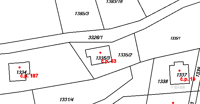 Podmoklice 53, Semily na parcele st. 1335/3 v KÚ Semily, Katastrální mapa