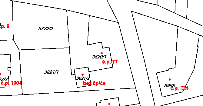 Lutyně 77, Orlová na parcele st. 3820/1 v KÚ Horní Lutyně, Katastrální mapa