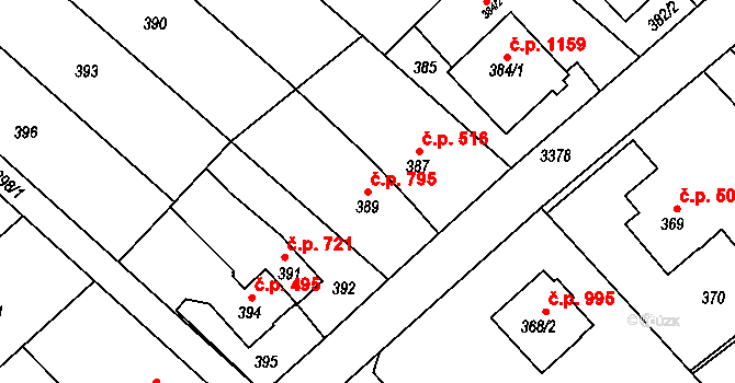 Poruba 795, Orlová na parcele st. 389 v KÚ Poruba u Orlové, Katastrální mapa