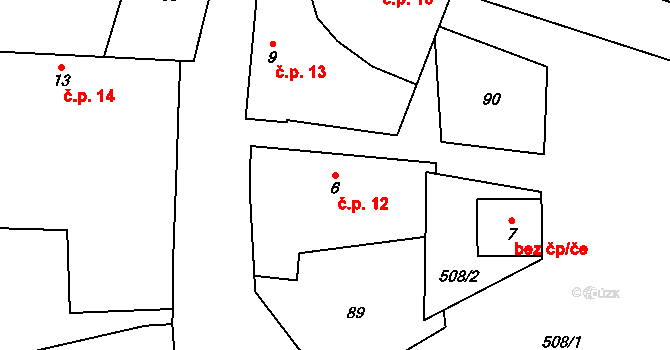 Debrník 12, Hlavatce na parcele st. 6 v KÚ Debrník, Katastrální mapa