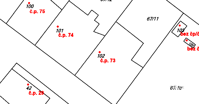 Psinice 73, Libáň na parcele st. 102 v KÚ Psinice, Katastrální mapa