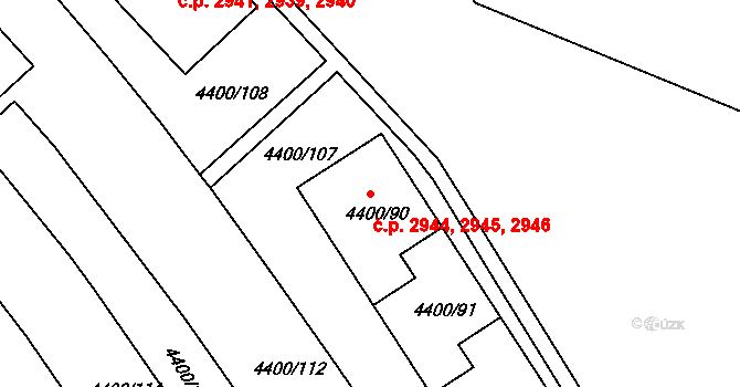 Severní Terasa 2944,2945,2946, Ústí nad Labem na parcele st. 4400/90 v KÚ Ústí nad Labem, Katastrální mapa