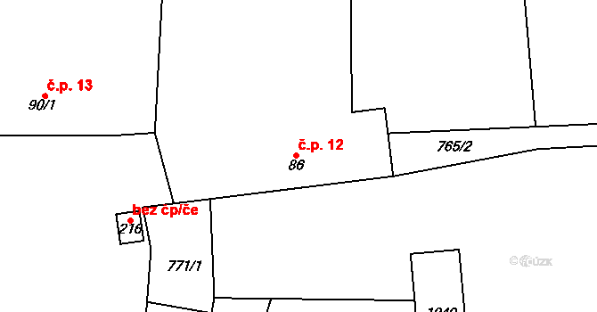 Stupice 12, Sibřina na parcele st. 86 v KÚ Stupice, Katastrální mapa