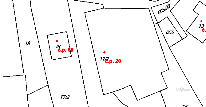 Lovětín 20, Batelov na parcele st. 11/1 v KÚ Lovětín u Třešti, Katastrální mapa