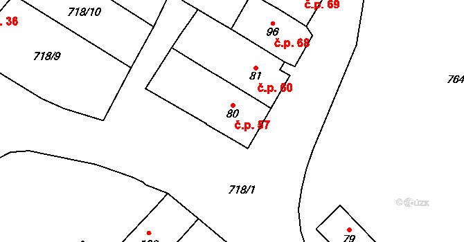Lhánice 57 na parcele st. 80 v KÚ Lhánice, Katastrální mapa