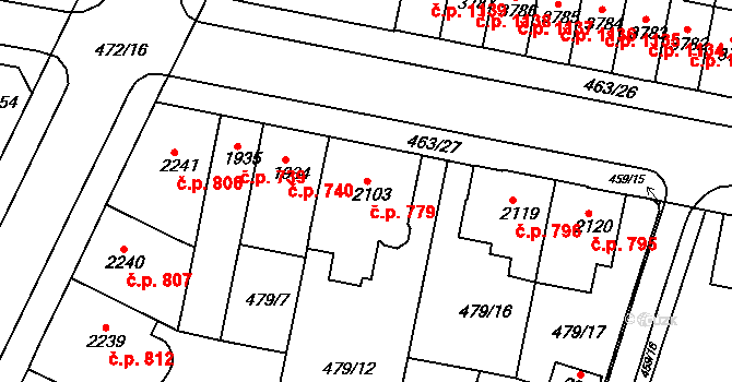 Horka-Domky 779, Třebíč na parcele st. 2103 v KÚ Třebíč, Katastrální mapa