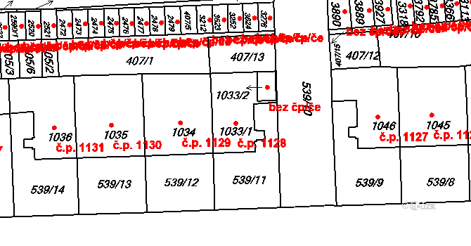 Předměstí 1128, Svitavy na parcele st. 1033/1 v KÚ Svitavy-předměstí, Katastrální mapa