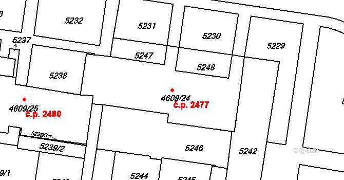 Královo Pole 2477, Brno na parcele st. 4609/24 v KÚ Královo Pole, Katastrální mapa