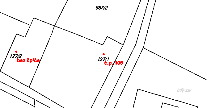 Želiv 106 na parcele st. 127/1 v KÚ Želiv, Katastrální mapa