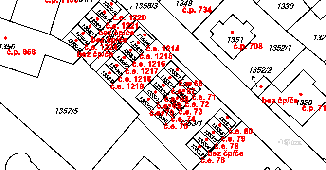 Pelhřimov 68 na parcele st. 1353/15 v KÚ Pelhřimov, Katastrální mapa