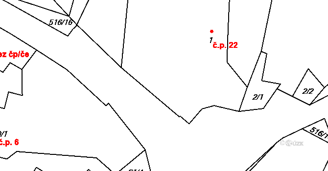 Štítov 22, Blovice na parcele st. 1 v KÚ Štítov u Blovic, Katastrální mapa