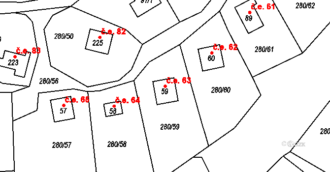 Skalka 63, Cheb na parcele st. 59 v KÚ Skalka u Chebu, Katastrální mapa