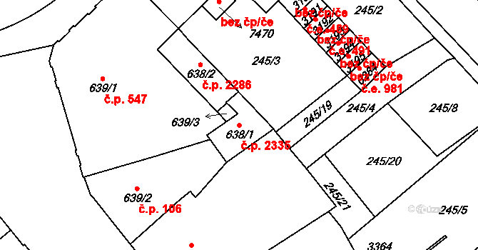 Cheb 2335 na parcele st. 638/1 v KÚ Cheb, Katastrální mapa