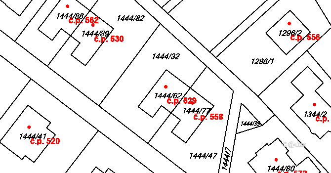 Štípa 529, Zlín na parcele st. 1444/62 v KÚ Štípa, Katastrální mapa