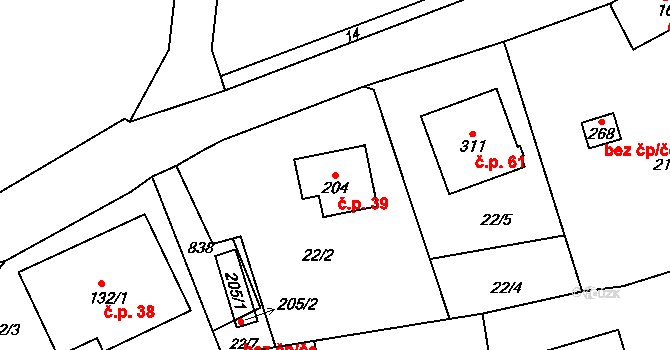 Bukovina 39, Turnov na parcele st. 204 v KÚ Bukovina u Turnova, Katastrální mapa