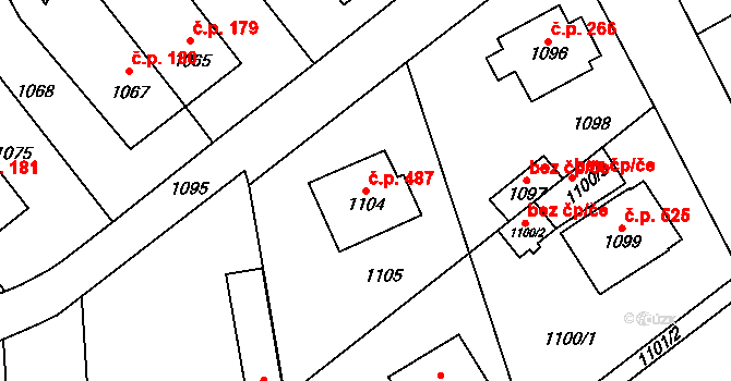 Vinoř 487, Praha na parcele st. 1104 v KÚ Vinoř, Katastrální mapa