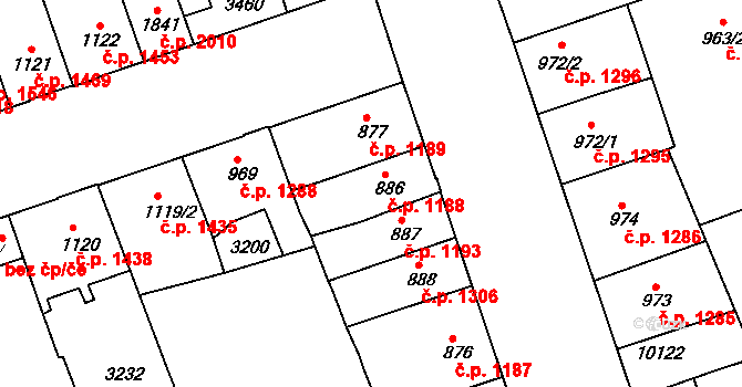 Hodonín 1188 na parcele st. 886 v KÚ Hodonín, Katastrální mapa