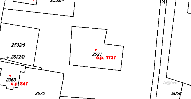 Česká Lípa 1737 na parcele st. 2531 v KÚ Česká Lípa, Katastrální mapa