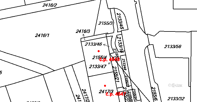 Chomutov 4648 na parcele st. 2155/4 v KÚ Chomutov II, Katastrální mapa
