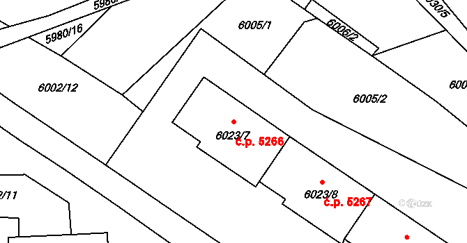 Chomutov 5266 na parcele st. 6023/7 v KÚ Chomutov I, Katastrální mapa
