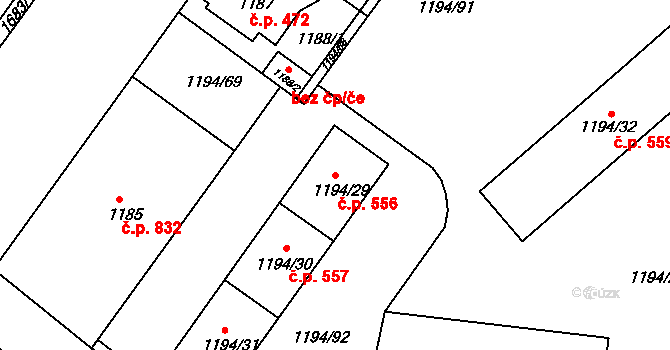 Teplické Předměstí 556, Bílina na parcele st. 1194/29 v KÚ Bílina, Katastrální mapa
