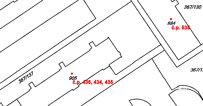 Moravské Předměstí 434,435,436, Hradec Králové na parcele st. 905 v KÚ Třebeš, Katastrální mapa