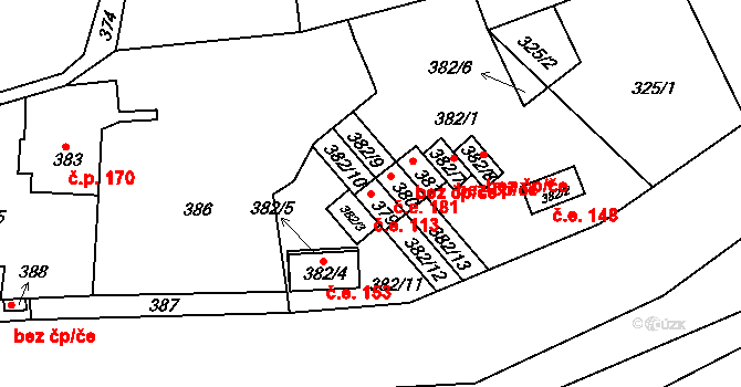 Řícmanice 113 na parcele st. 379 v KÚ Řícmanice, Katastrální mapa