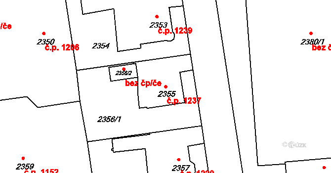 Rumburk 1 1237, Rumburk na parcele st. 2355 v KÚ Rumburk, Katastrální mapa