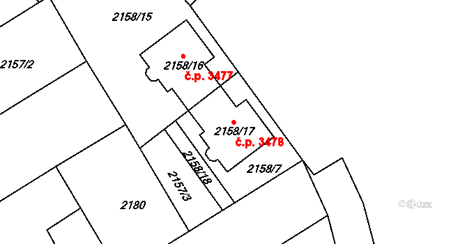 Mělník 3478 na parcele st. 2158/17 v KÚ Mělník, Katastrální mapa