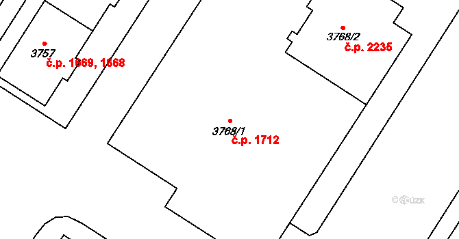 Bolevec 1712, Plzeň na parcele st. 3768/1 v KÚ Bolevec, Katastrální mapa