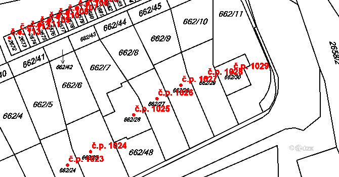 Oslavany 1027 na parcele st. 662/28 v KÚ Oslavany, Katastrální mapa