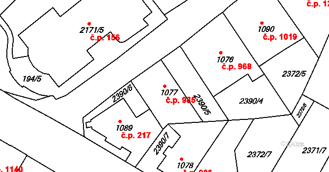 Česká Třebová 985 na parcele st. 1077 v KÚ Česká Třebová, Katastrální mapa