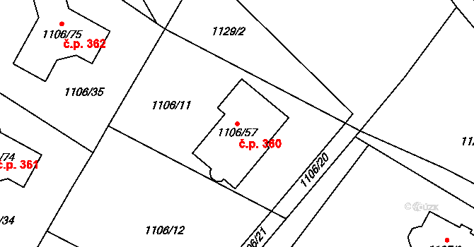 Senec 360, Zruč-Senec na parcele st. 1106/57 v KÚ Senec u Plzně, Katastrální mapa