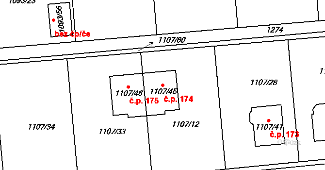 Citonice 174 na parcele st. 1107/45 v KÚ Citonice, Katastrální mapa