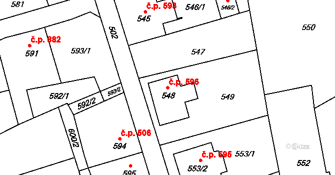 Šluknov 596 na parcele st. 548 v KÚ Šluknov, Katastrální mapa