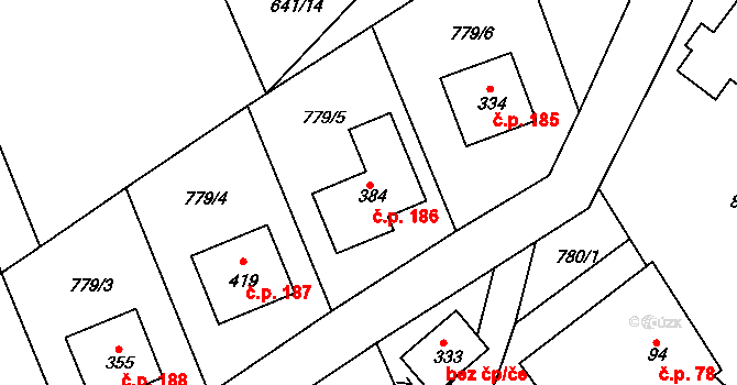 Kamenec u Poličky 186 na parcele st. 384 v KÚ Kamenec u Poličky, Katastrální mapa