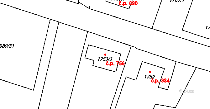 Palkovice 756 na parcele st. 1753/3 v KÚ Palkovice, Katastrální mapa