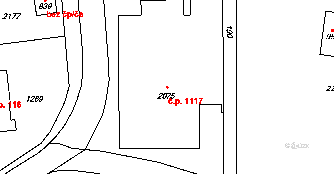 Úpice 1117 na parcele st. 2075 v KÚ Úpice, Katastrální mapa