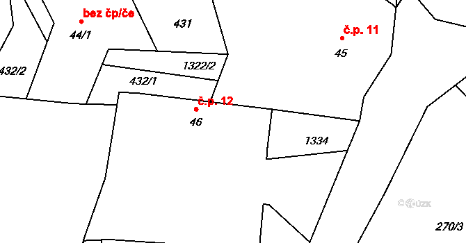 Křenovičky 12, Heřmaničky na parcele st. 46 v KÚ Velké Heřmanice, Katastrální mapa