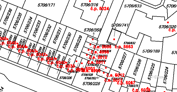 Jihlava 4998 na parcele st. 5706/356 v KÚ Jihlava, Katastrální mapa