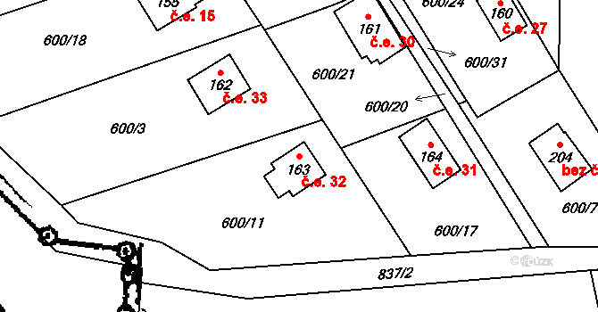 Heřmaň 32 na parcele st. 163 v KÚ Heřmaň, Katastrální mapa
