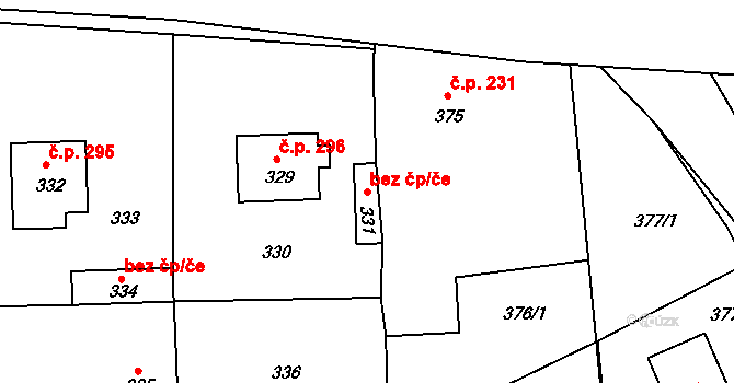 Mšec 38611767 na parcele st. 331 v KÚ Mšec, Katastrální mapa