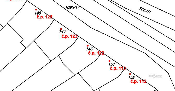 Milonice 122 na parcele st. 146 v KÚ Milonice, Katastrální mapa