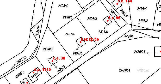 Štramberk 42 na parcele st. 2497/5 v KÚ Štramberk, Katastrální mapa