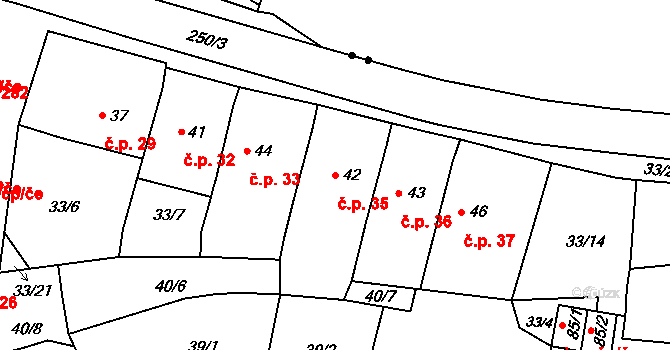 Chanov 35, Obrnice na parcele st. 42 v KÚ Chanov, Katastrální mapa