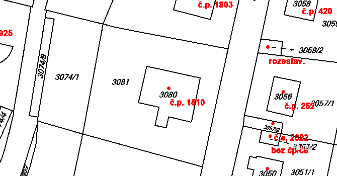 Most 1510 na parcele st. 3080 v KÚ Most II, Katastrální mapa